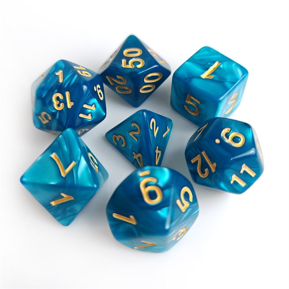 High Quality Acrylic 7Pcs Marble Blue Polyhedral DND RPG Dice Set for Dungeons and Dragons Role Playing Board Game