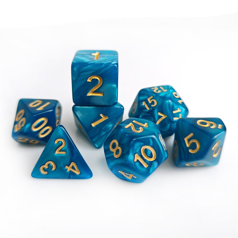 High Quality Acrylic 7Pcs Marble Blue Polyhedral DND RPG Dice Set for Dungeons and Dragons Role Playing Board Game