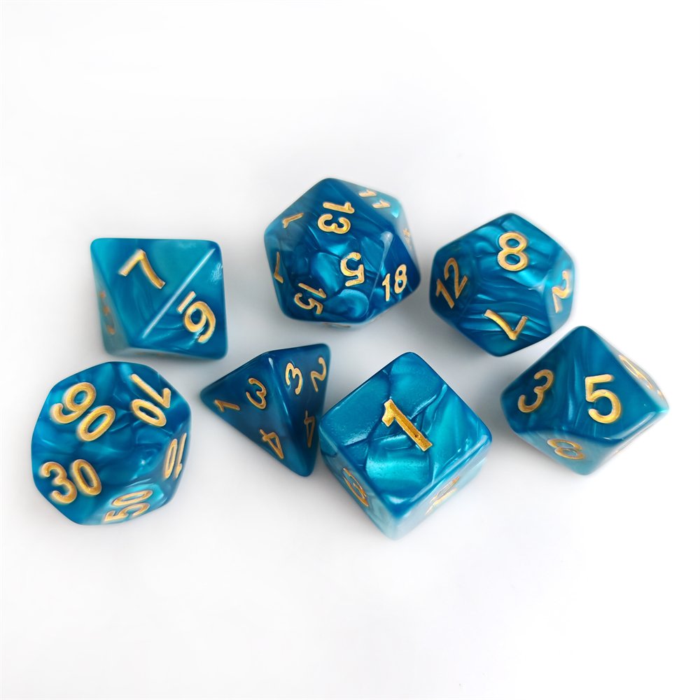 High Quality Acrylic 7Pcs Marble Blue Polyhedral DND RPG Dice Set for Dungeons and Dragons Role Playing Board Game