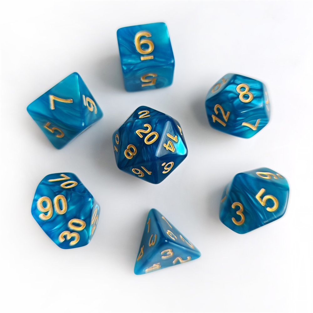High Quality Acrylic 7Pcs Marble Blue Polyhedral DND RPG Dice Set for Dungeons and Dragons Role Playing Board Game