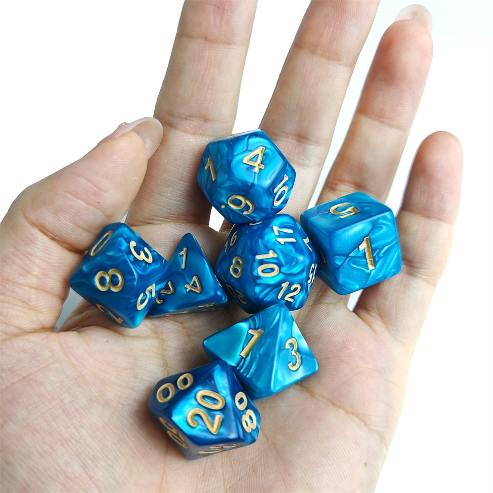 High Quality Acrylic 7Pcs Marble Blue Polyhedral DND RPG Dice Set for Dungeons and Dragons Role Playing Board Game