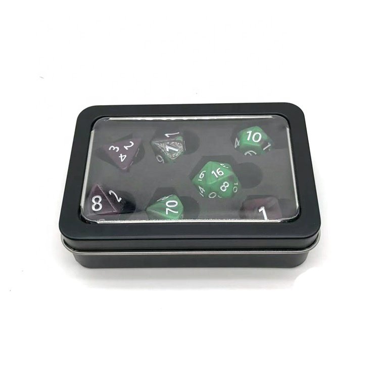 Good Quality Black Tin Metal Dice Box PVC Clear Window DND Dice Case for Gamer