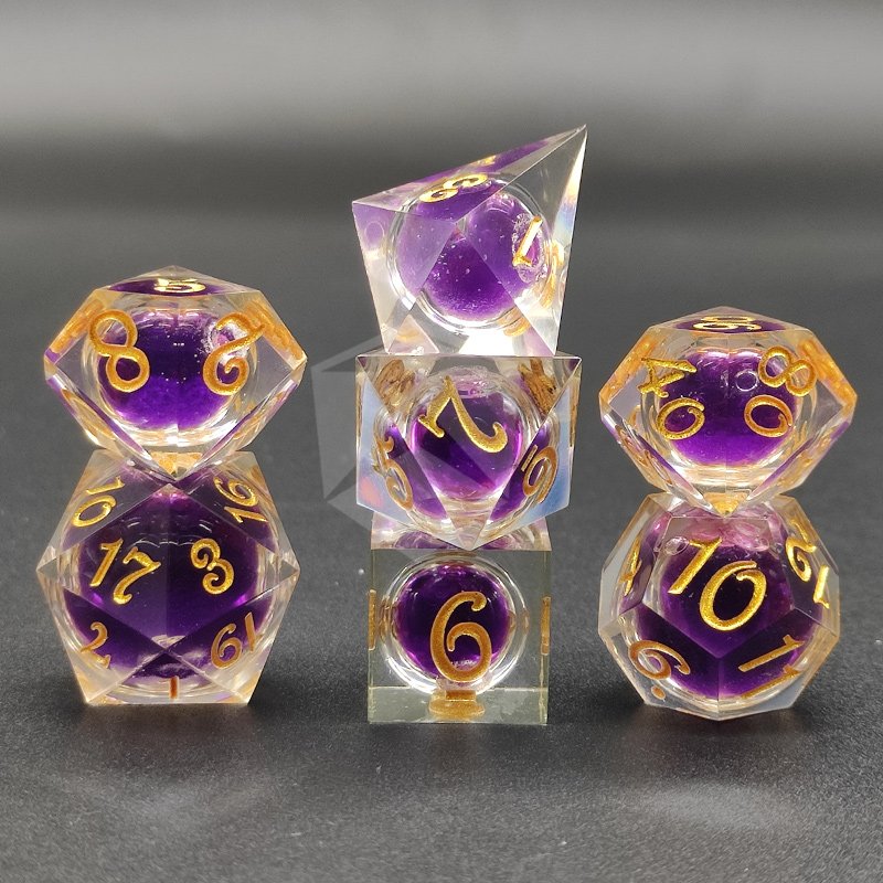 Liquid Core Handmade DND Resin Dice 7 Pcs Transparent Polyhedral D&D Quicksand Sharp Dice Set For Dungeons & Dragons RPG MTG