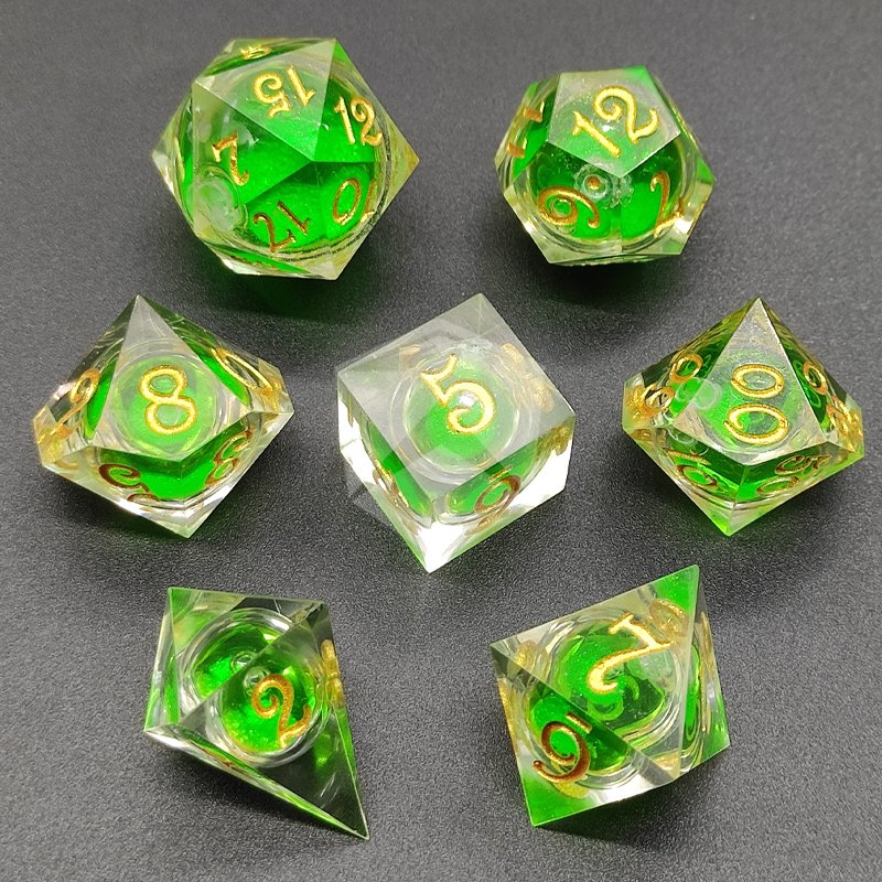 Liquid Core Handmade DND Resin Dice 7 Pcs Transparent Polyhedral D&D Quicksand Sharp Dice Set For Dungeons & Dragons RPG MTG