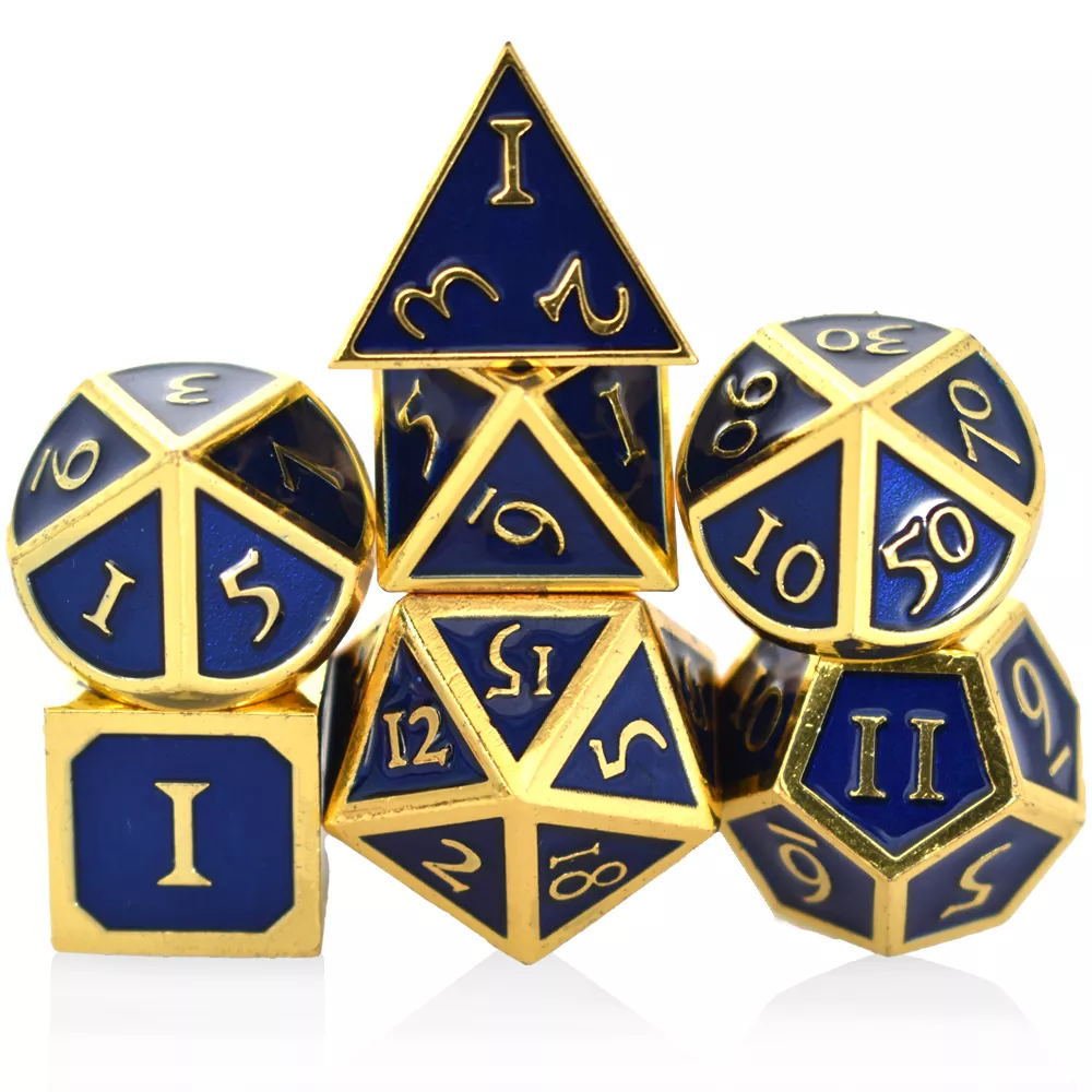 High Quality D20 Size 16mm 20mm Factory Wholesale 7pcs Set Custom Logo Metal Ancient Dice for D&D RPG Dungeons Dragons