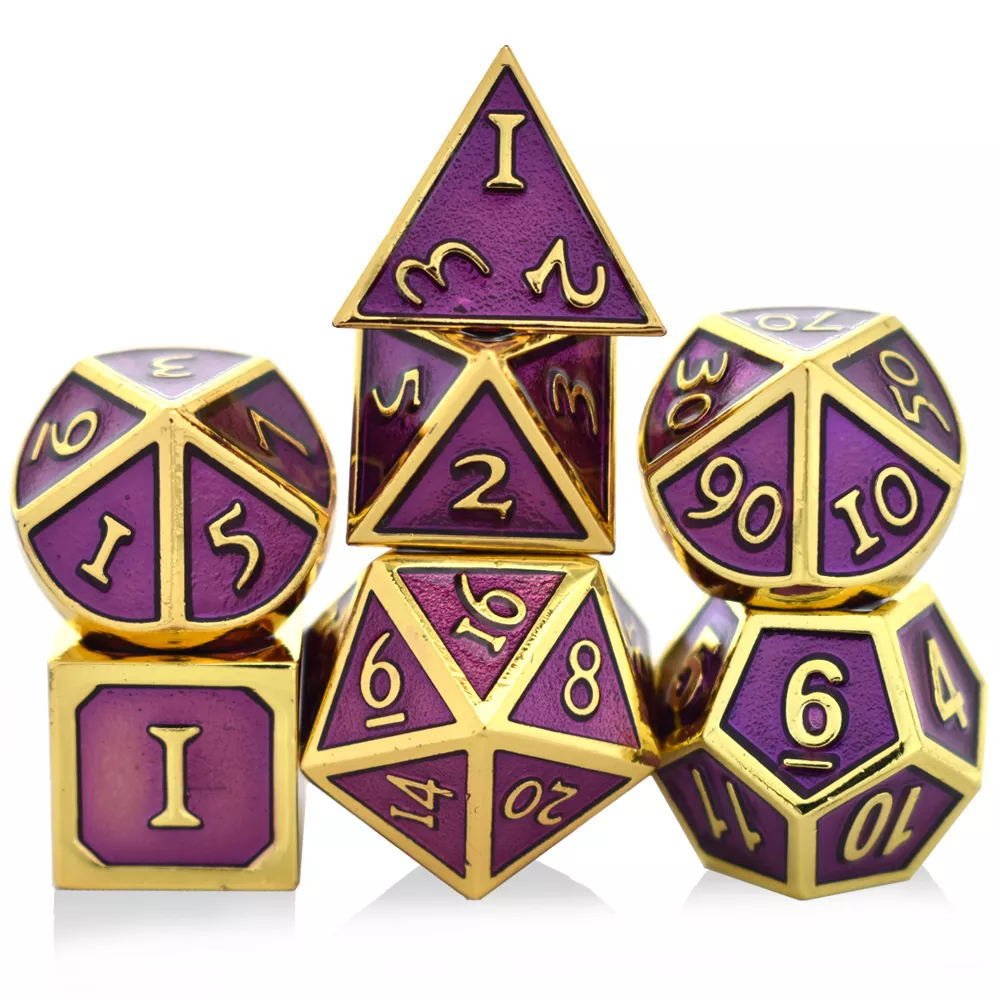 High Quality D20 Size 16mm 20mm Factory Wholesale 7pcs Set Custom Logo Metal Ancient Dice for D&D RPG Dungeons Dragons
