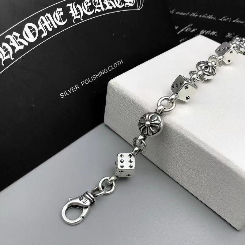 Fashion chrome Charm heart Men Vintage Cool Personality Jewelry Dice Letter Chain Link Silver Plated Copper brass Bracelet
