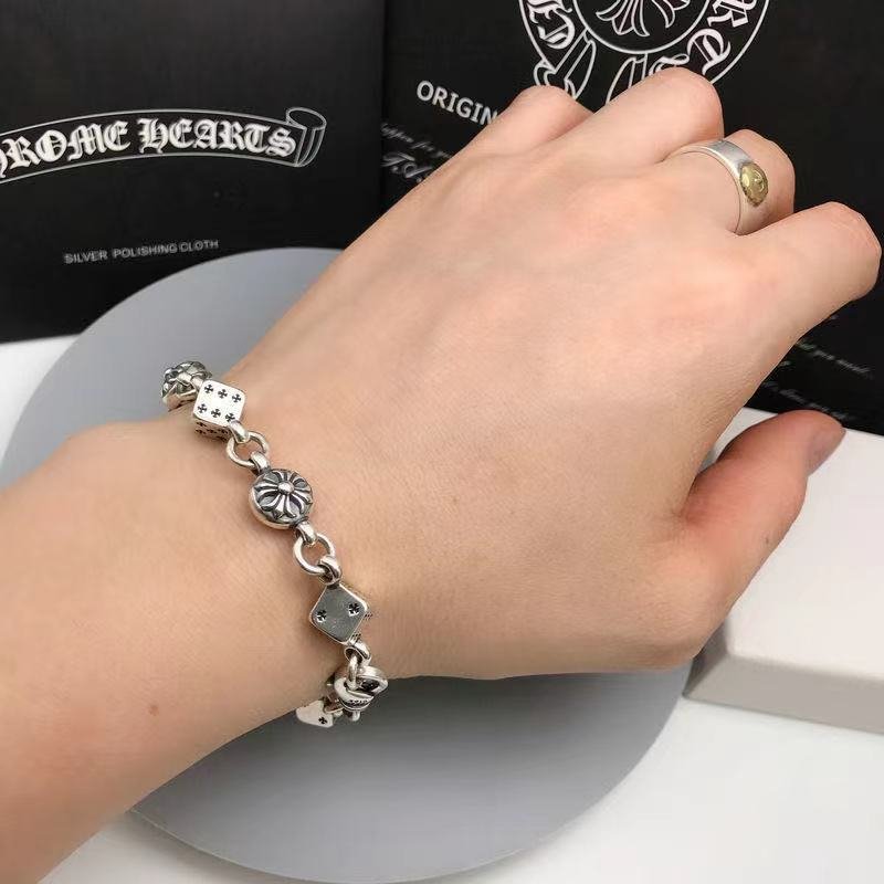 Fashion chrome Charm heart Men Vintage Cool Personality Jewelry Dice Letter Chain Link Silver Plated Copper brass Bracelet