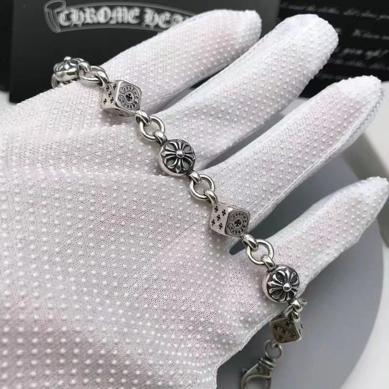 Fashion chrome Charm heart Men Vintage Cool Personality Jewelry Dice Letter Chain Link Silver Plated Copper brass Bracelet