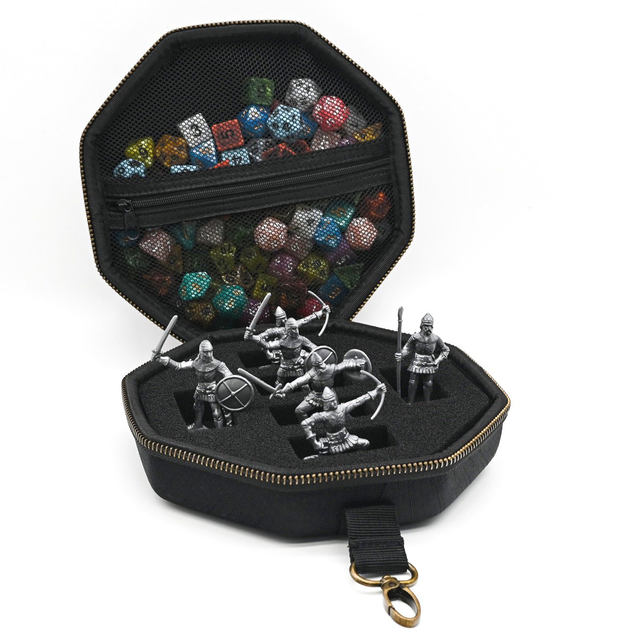 Tabletop RPG Dungeons and Dragons Miniature Figure Storage Case Hard Shell Dice Bag for Game Night