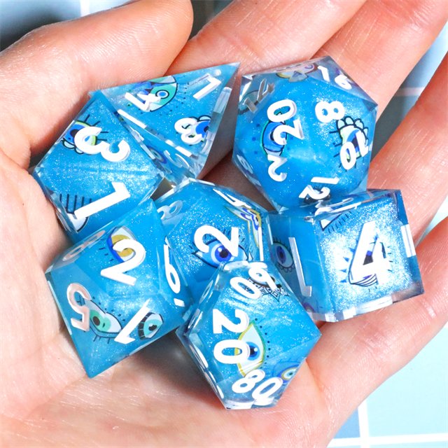 MINI PLANET Custom dnd dice 7pcs wholesale dice Resin Sharp Edge Handmade Polyhedral Board Game RPG Dragon and Dungeon Dice Set