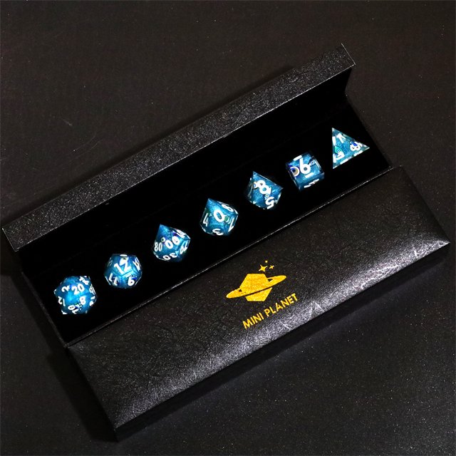 MINI PLANET Custom dnd dice 7pcs wholesale dice Resin Sharp Edge Handmade Polyhedral Board Game RPG Dragon and Dungeon Dice Set