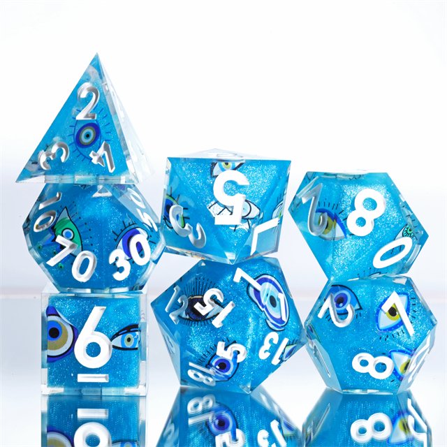 MINI PLANET Custom dnd dice 7pcs wholesale dice Resin Sharp Edge Handmade Polyhedral Board Game RPG Dragon and Dungeon Dice Set