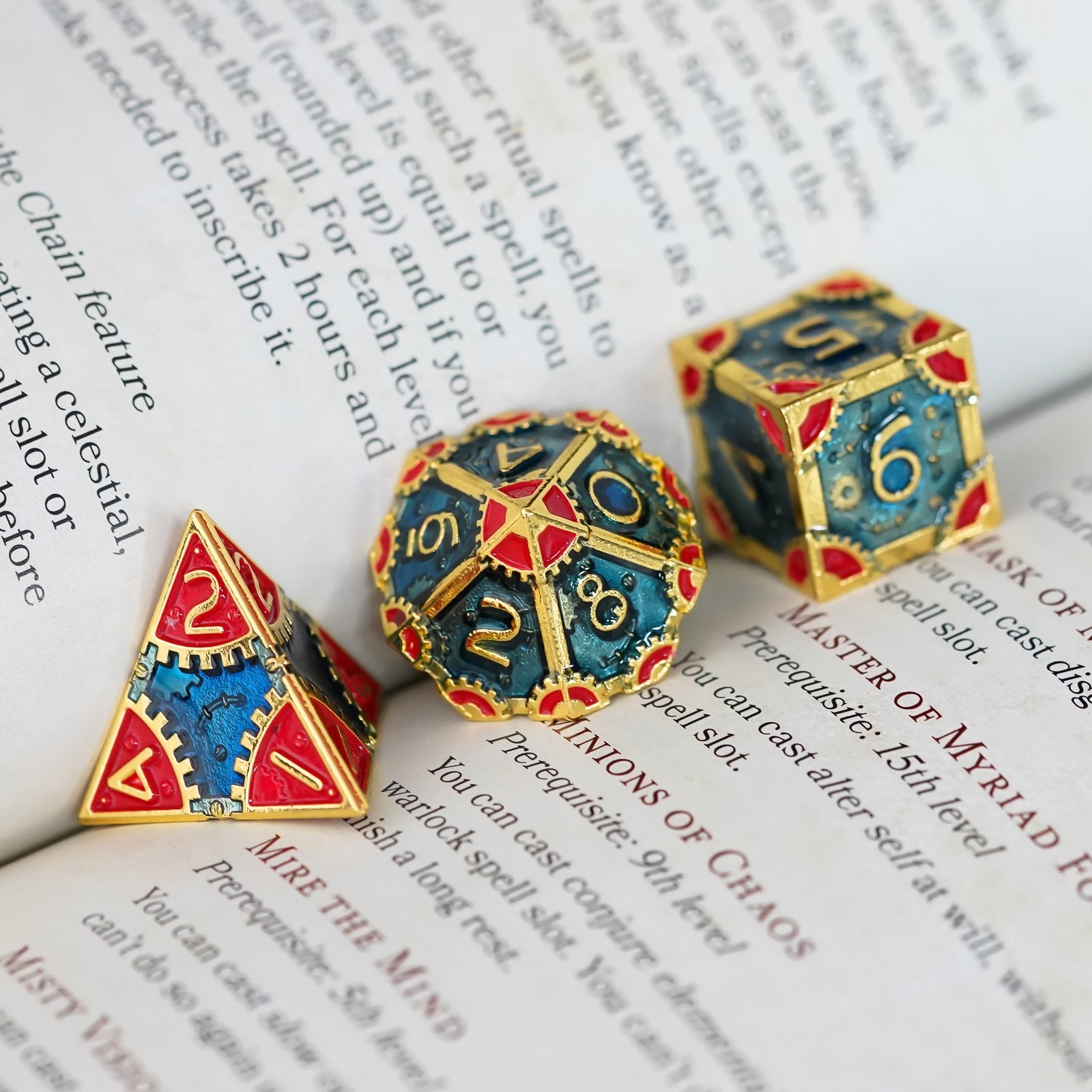 Udixi Metal Polyhedral RPG Board Games Role Play Dungeons and Dragons Dice Set Golden with Blue&Red