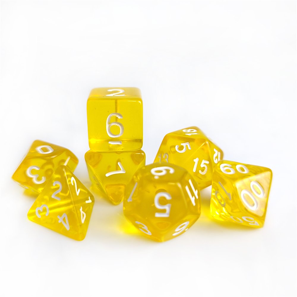 Yellow Transparent Dungeons and Dragons D&D RPG Dice 7pcs Polyhedral d4 d6 d8 d10 d12 d20 d% Custom Acrylic DND Dice Set