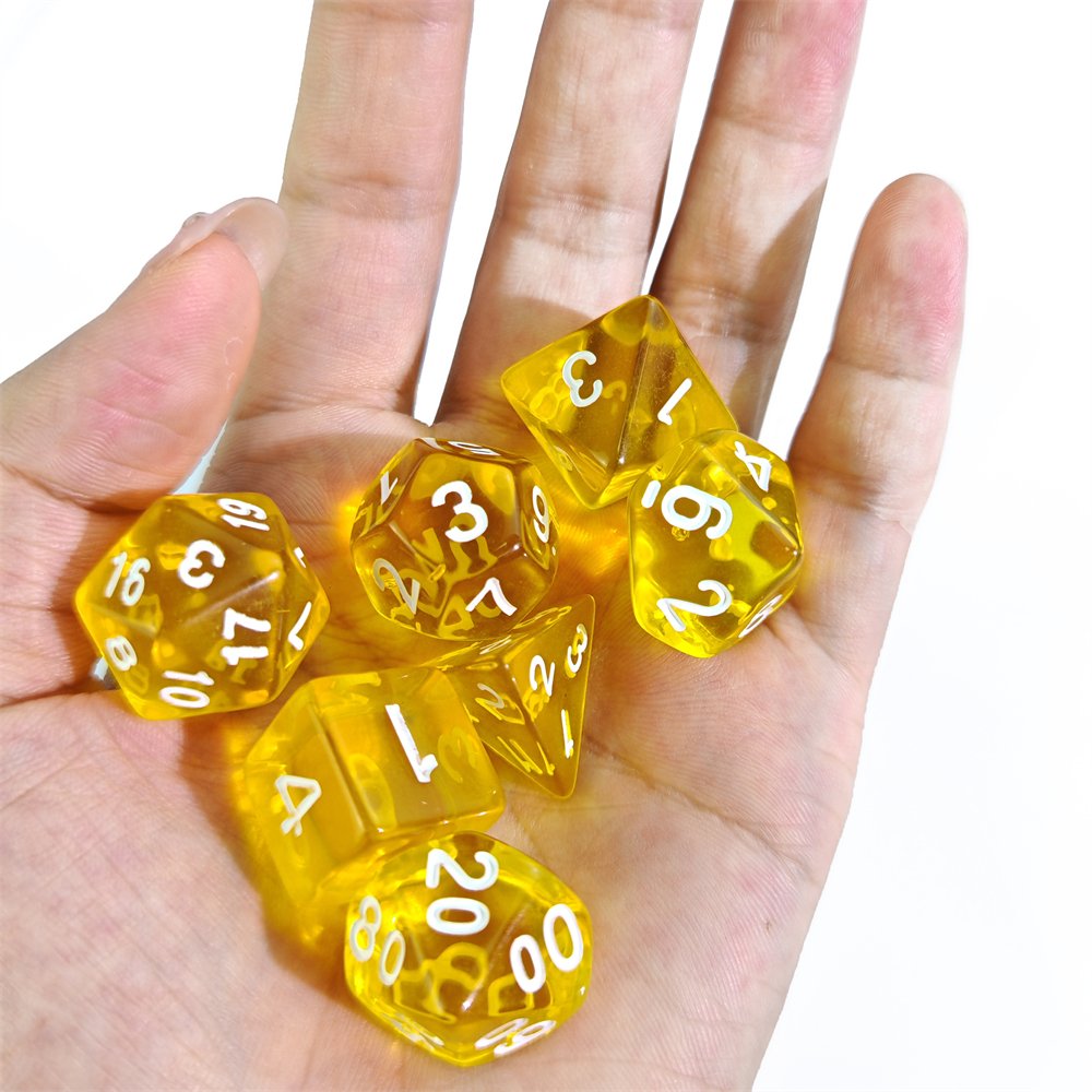 Yellow Transparent Dungeons and Dragons D&D RPG Dice 7pcs Polyhedral d4 d6 d8 d10 d12 d20 d% Custom Acrylic DND Dice Set