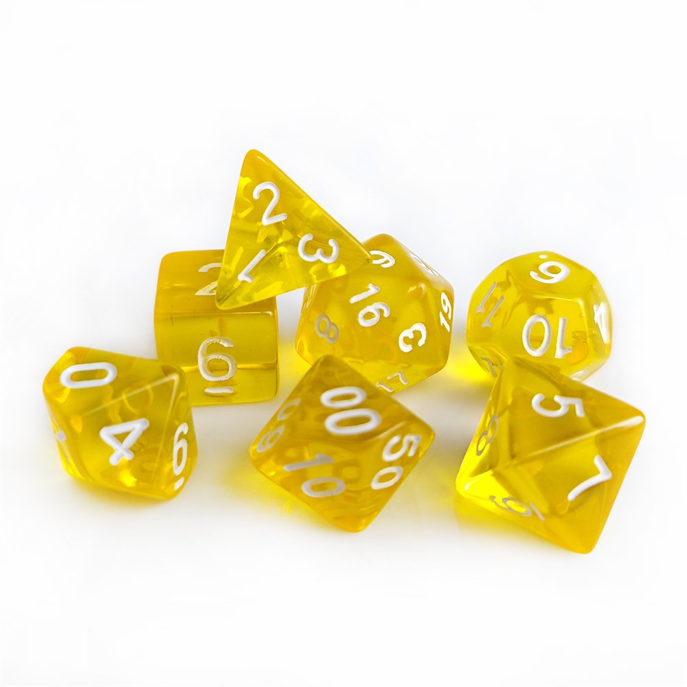 Yellow Transparent Dungeons and Dragons D&D RPG Dice 7pcs Polyhedral d4 d6 d8 d10 d12 d20 d% Custom Acrylic DND Dice Set