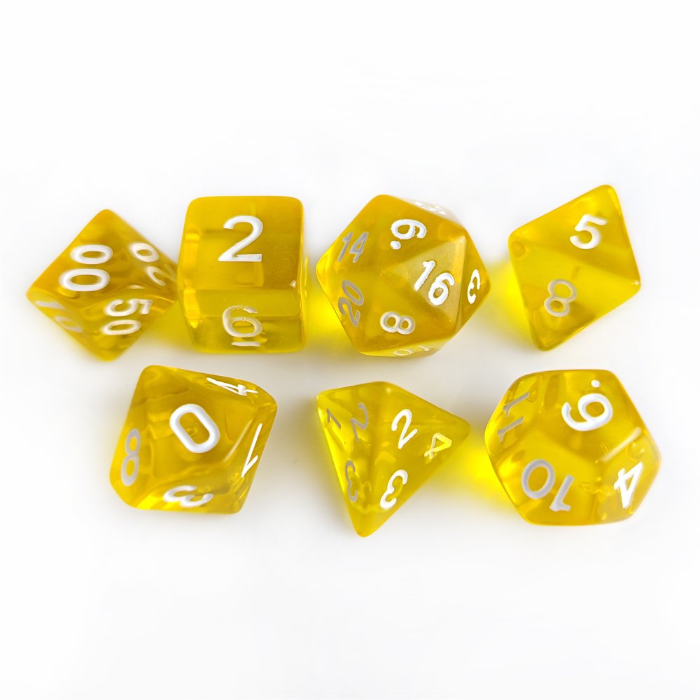Yellow Transparent Dungeons and Dragons D&D RPG Dice 7pcs Polyhedral d4 d6 d8 d10 d12 d20 d% Custom Acrylic DND Dice Set