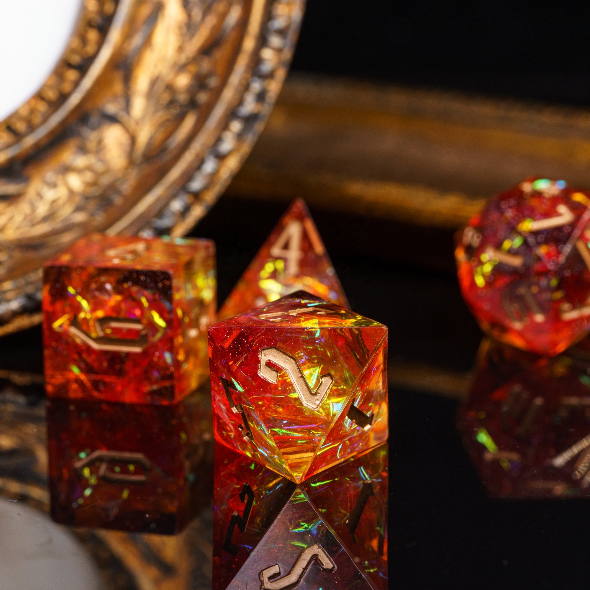 Udixi Custom Handmade Flame Resin Dice Dungeons and Dragons role play games DND rpg board game Dice Set