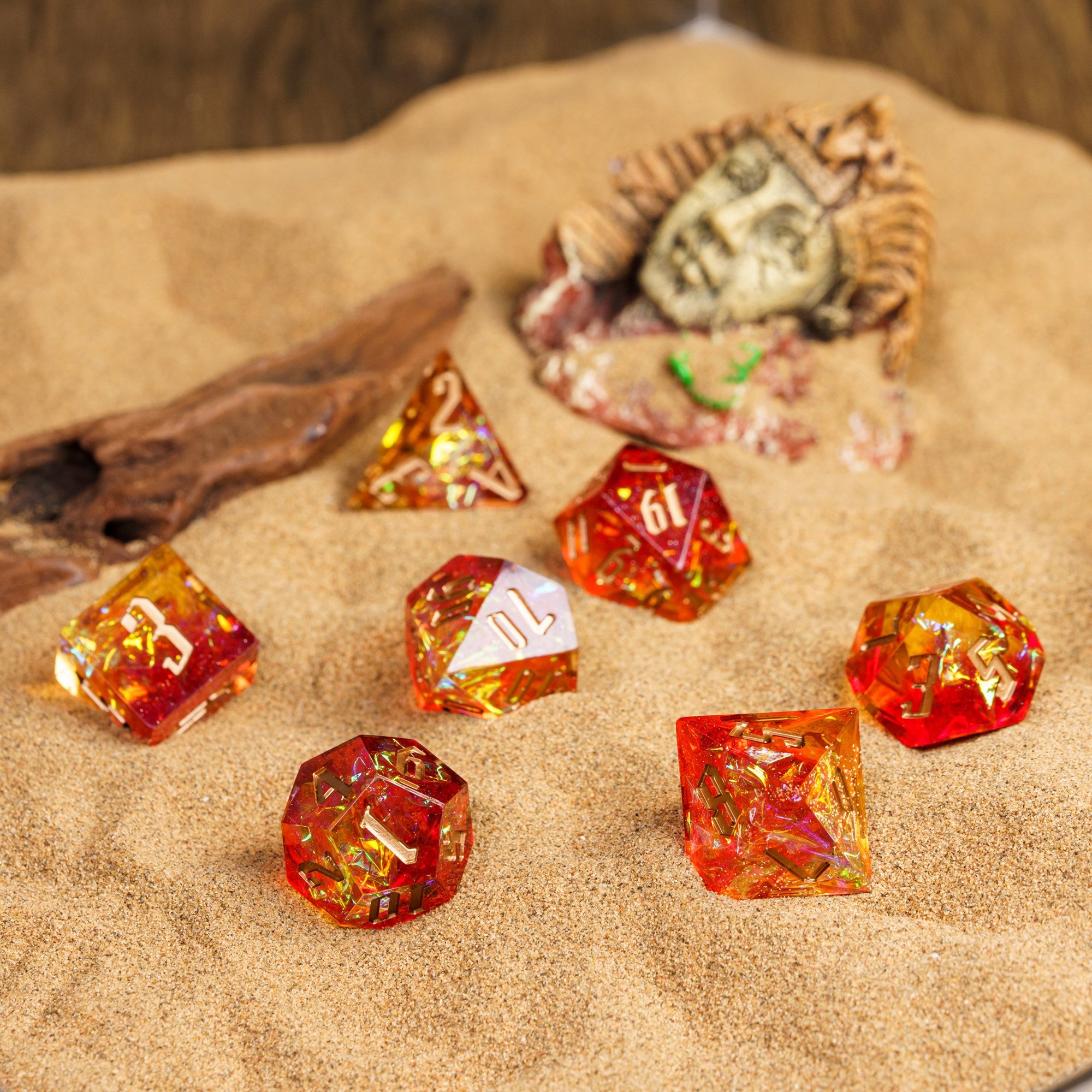 Udixi Custom Handmade Flame Resin Dice Dungeons and Dragons role play games DND rpg board game Dice Set