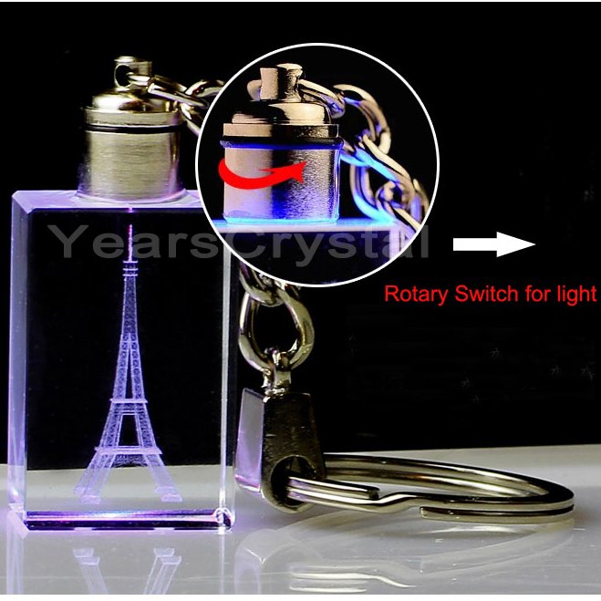 magnifying 3d laser engraved Eiffel Tower Crystal Glass Keychains with STAINLESS STEEL