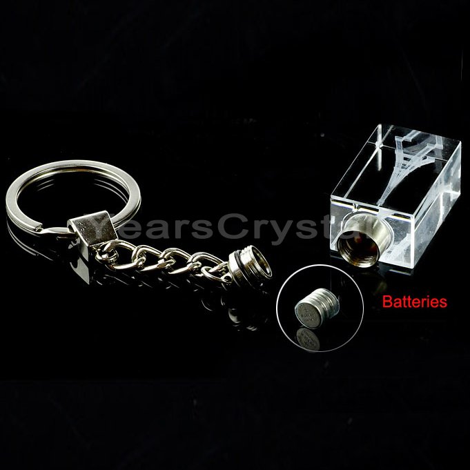magnifying 3d laser engraved Eiffel Tower Crystal Glass Keychains with STAINLESS STEEL