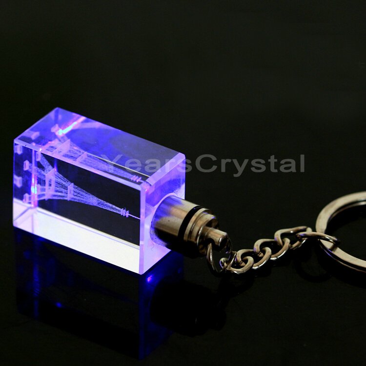 magnifying 3d laser engraved Eiffel Tower Crystal Glass Keychains with STAINLESS STEEL