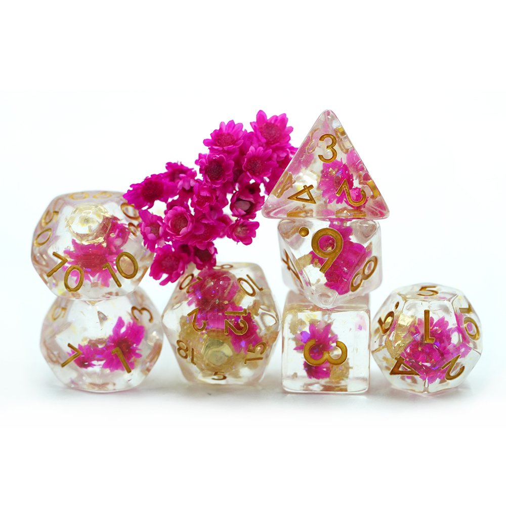Dnd Trpg Colorful Flowing Translucent Resin Liquid Core Flower Dice Set With Glitter