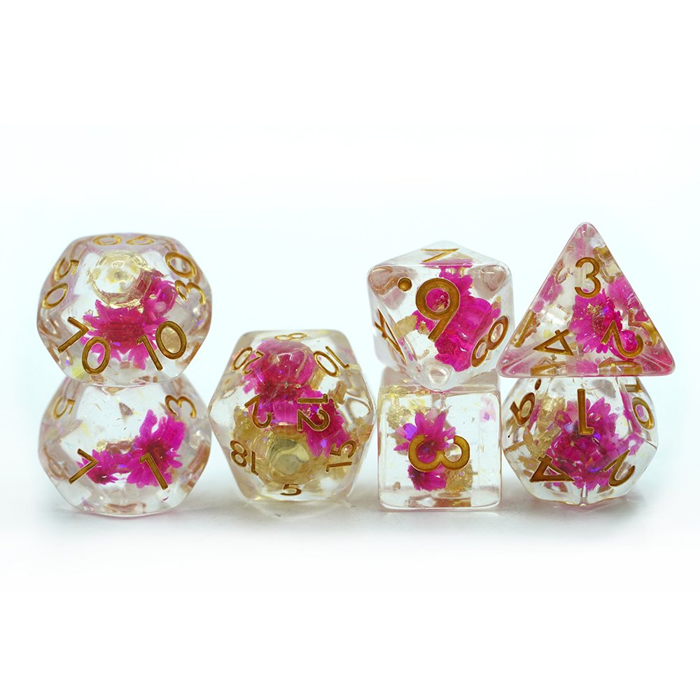 Dnd Trpg Colorful Flowing Translucent Resin Liquid Core Flower Dice Set With Glitter