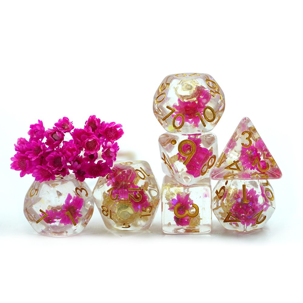 Dnd Trpg Colorful Flowing Translucent Resin Liquid Core Flower Dice Set With Glitter