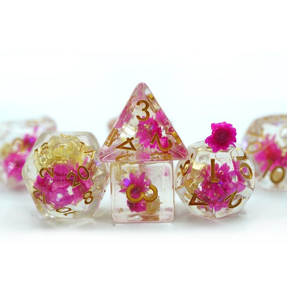 Dnd Trpg Colorful Flowing Translucent Resin Liquid Core Flower Dice Set With Glitter