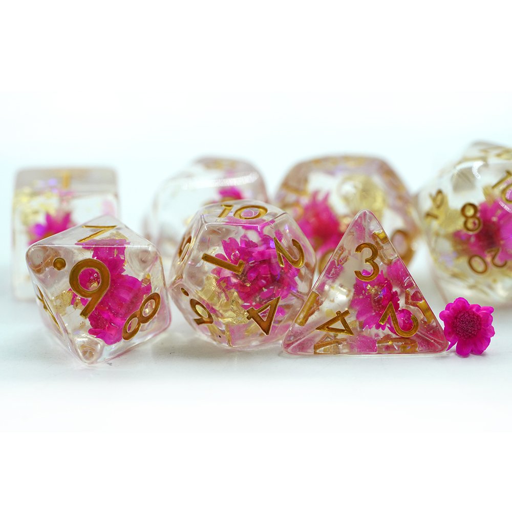 Dnd Trpg Colorful Flowing Translucent Resin Liquid Core Flower Dice Set With Glitter
