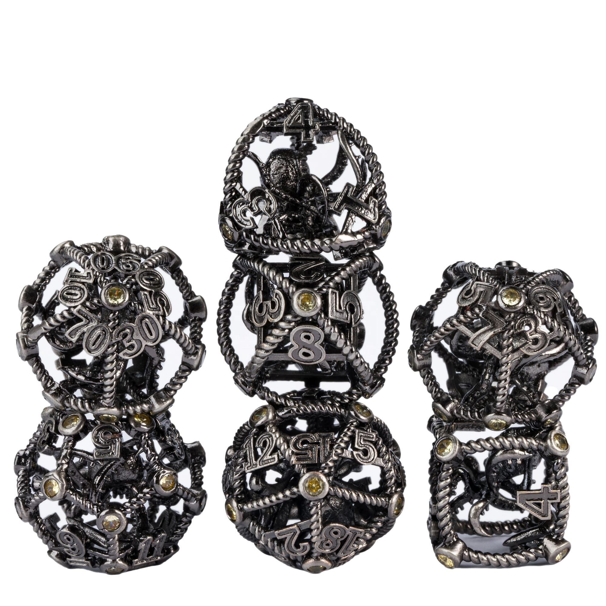 Udixi Custom Ancient Hollow Metal Diamond Octopus dice Dungeons & Dragons dice role playing game dice set