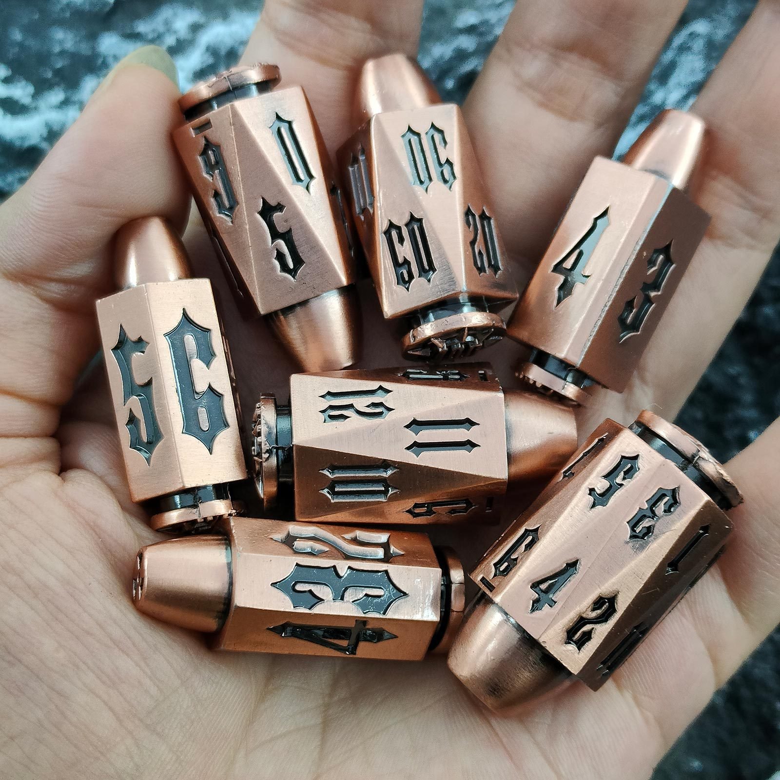 Retro Bullet Head Polyhedral Dice for DND Games a Stylish Desktop Role Playing Accessory Dungeons and Dragons