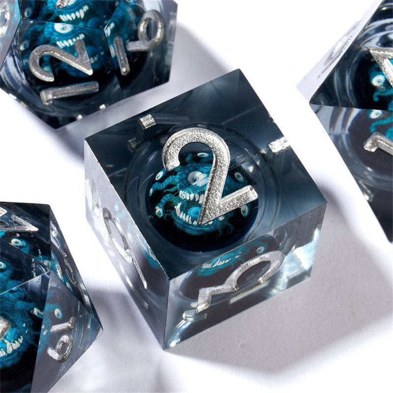 Sharp Edge Resin Dragon and Dungeon 7 D&D Polyhedral Liquid Core Dice Set D20 D12 D10 D8 D6 D4