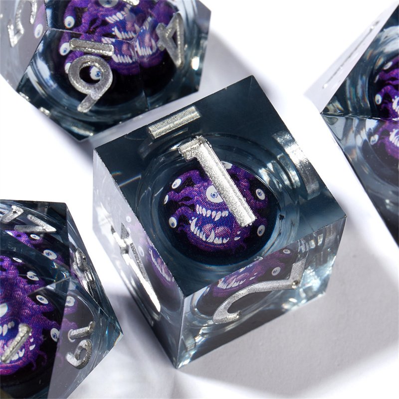 Sharp Edge Resin Dragon and Dungeon 7 D&D Polyhedral Liquid Core Dice Set D20 D12 D10 D8 D6 D4