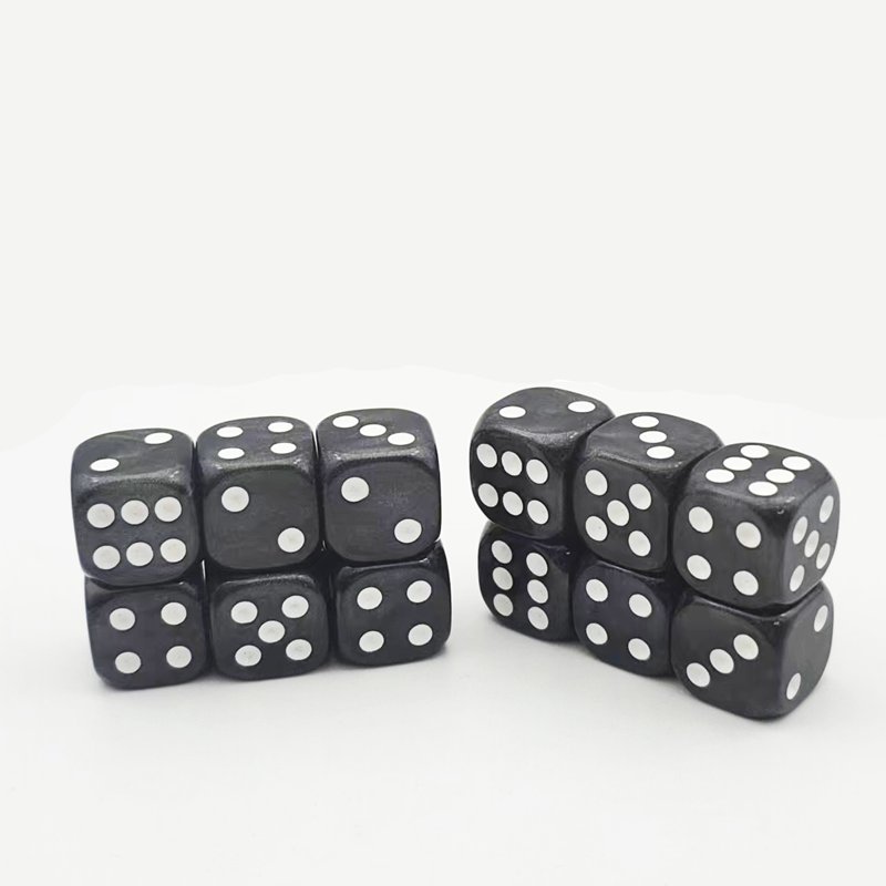 Factory Custom Black Resin 16mm Casino Dice Square D6 Sided With Round Corner And White Dot For Casino Funny Games