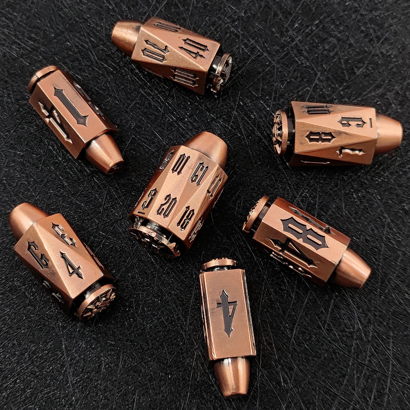 Mini Planet Bullet-Shaped DND Dice Set for Dungeons and Dragons & Custom Tabletop Gaming Adventures Metal d&d dice set RPG