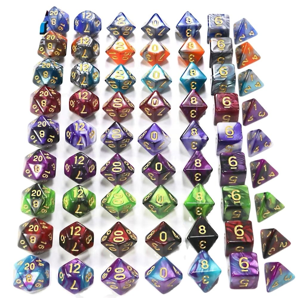 starry double colors custom plastic acrylic dices 9pcs per set cubes polyhedral games dices d&d rpg bulk custom dice sets
