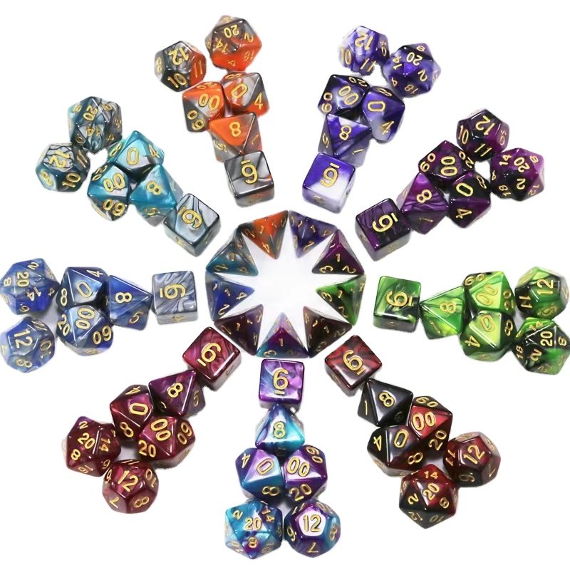 starry double colors custom plastic acrylic dices 9pcs per set cubes polyhedral games dices d&d rpg bulk custom dice sets