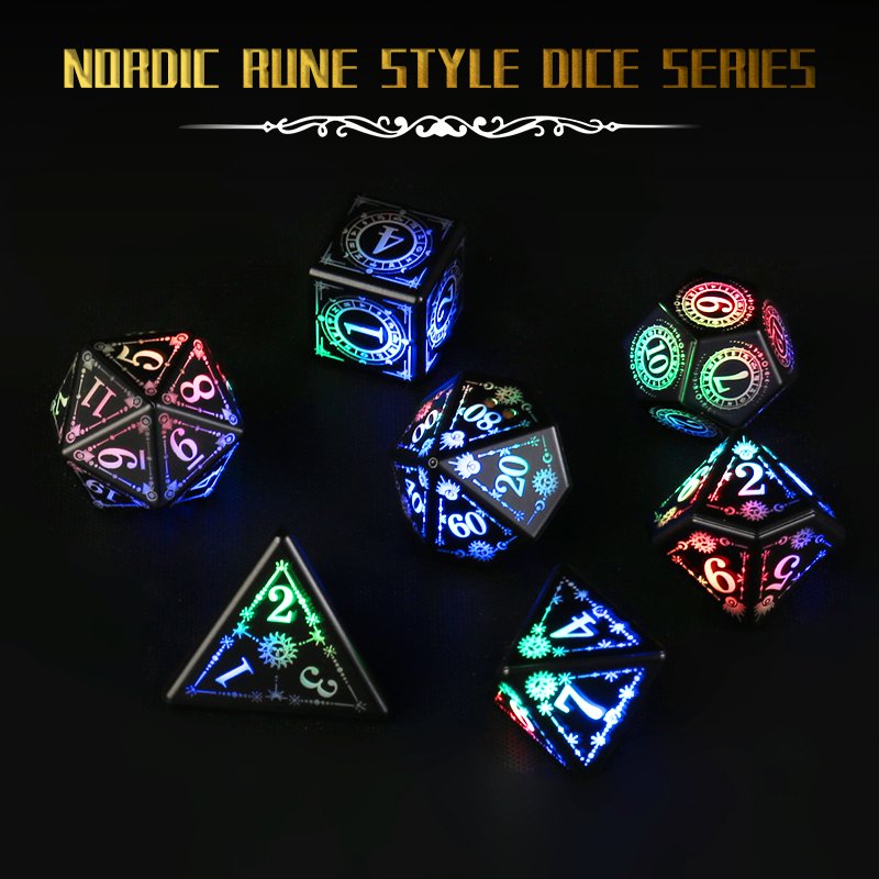 Custom 7 piece Polyhedral Dice Set OEM USB Rechargeable Electric Dice with Charging Box,Light Up DND Dice for Table Games