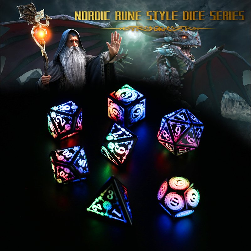 Custom 7 piece Polyhedral Dice Set OEM USB Rechargeable Electric Dice with Charging Box,Light Up DND Dice for Table Games