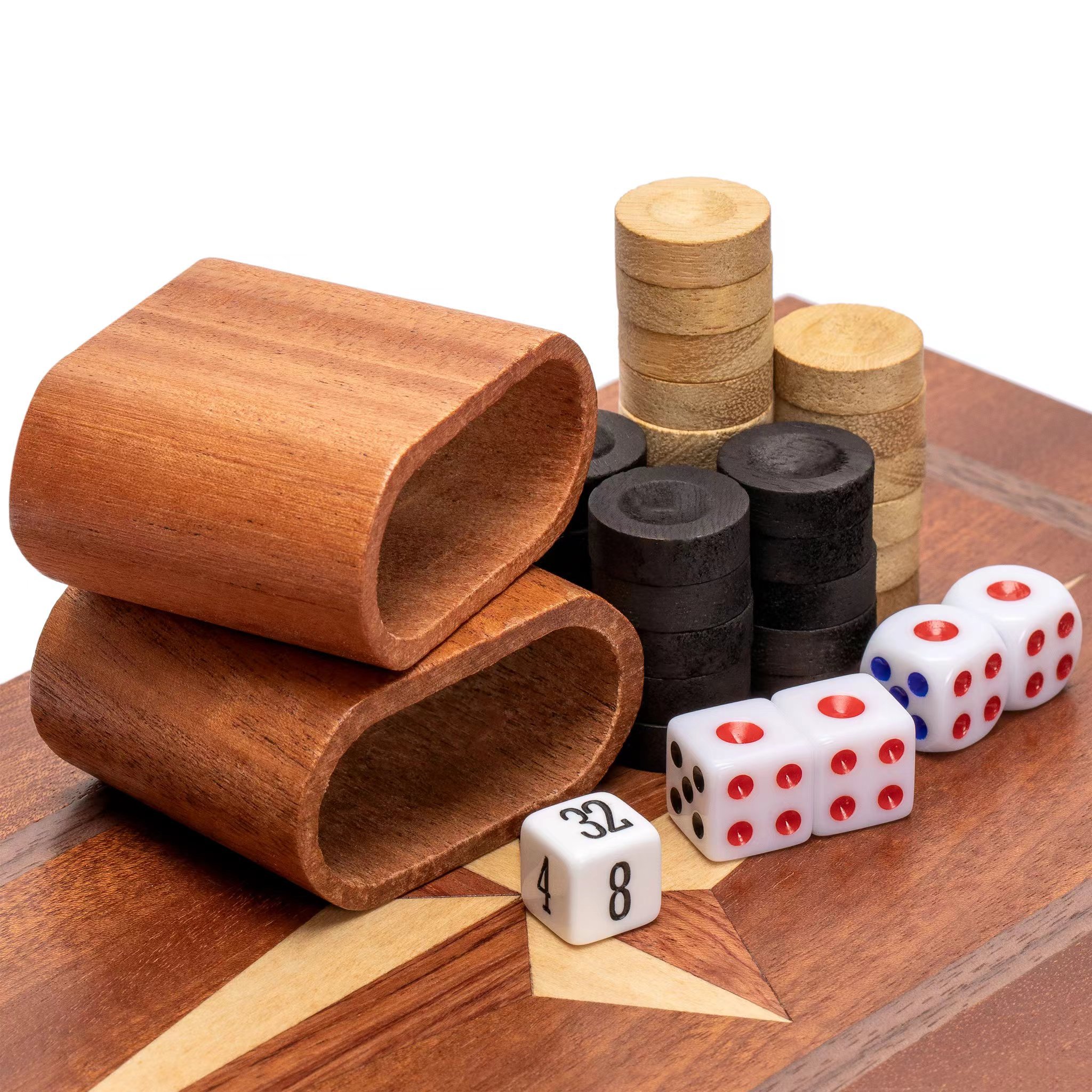 Classic Wood Backgammon Board Game Set Inlay Star Board Game Pieces with dice and wooden pieces