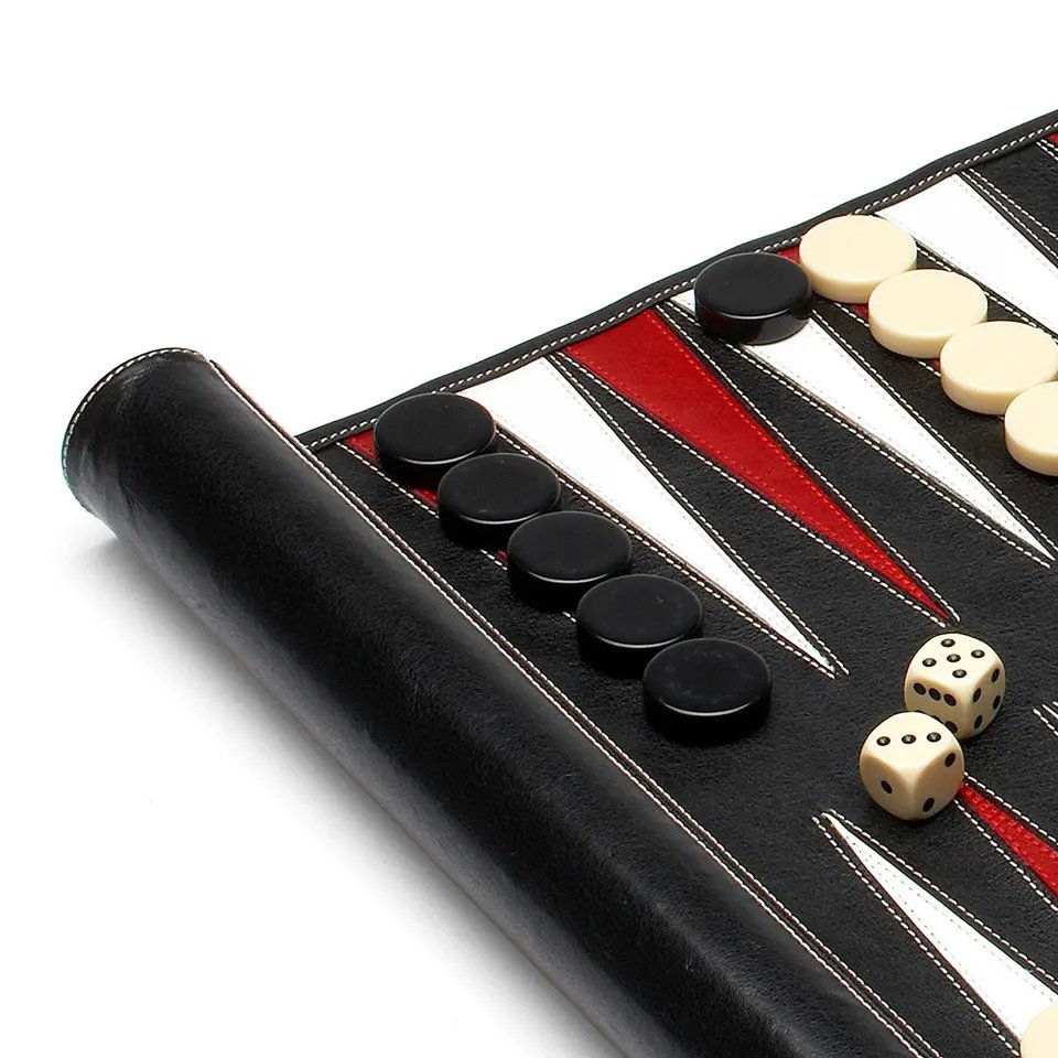 Custom Luxury Quality Genuine Leather Backgammon Roll Up Travel Portable Backgammon Set With Two Dice Cup