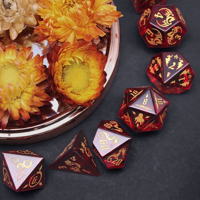 factory wholesale HOT-SELLING Ruby zircon glass crystal dice set for dungeons and dragons RPG