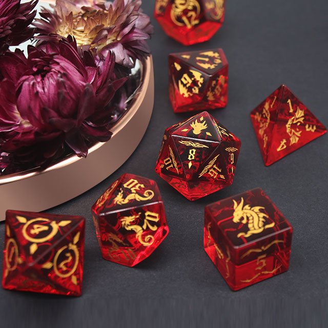 factory wholesale HOT-SELLING Ruby zircon glass crystal dice set for dungeons and dragons RPG