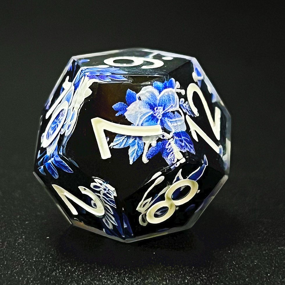 Handmade resin sharp edge flower blue and white porcelain dnd custom dice for adult dice games