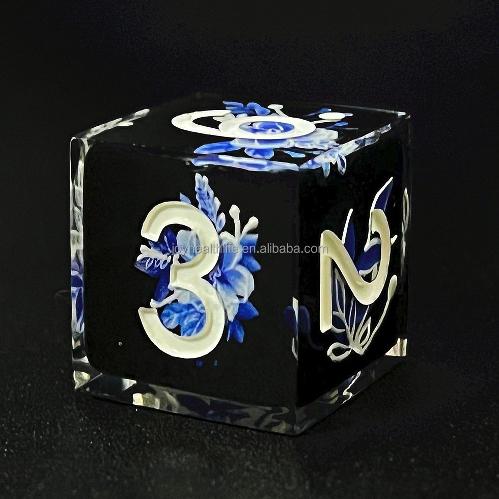 Handmade resin sharp edge flower blue and white porcelain dnd custom dice for adult dice games