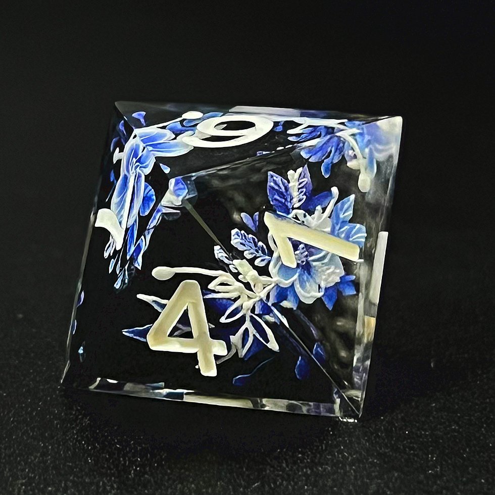 Handmade resin sharp edge flower blue and white porcelain dnd custom dice for adult dice games