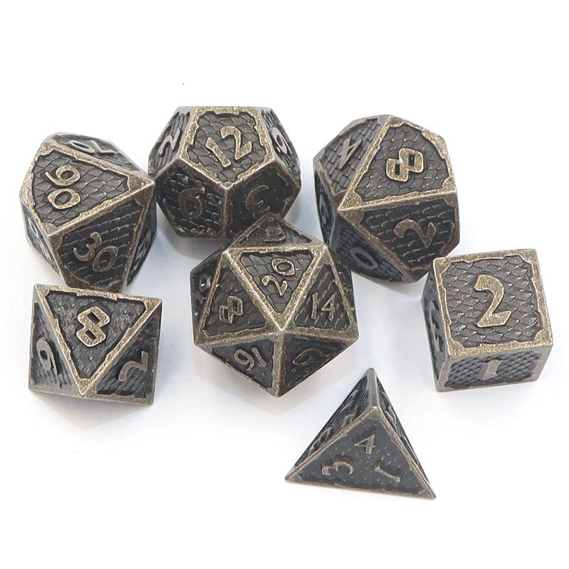 Wholesale 7-Piece Polyhedron DND Metal Mini Dragon Scale D6 and D20 Dice Set